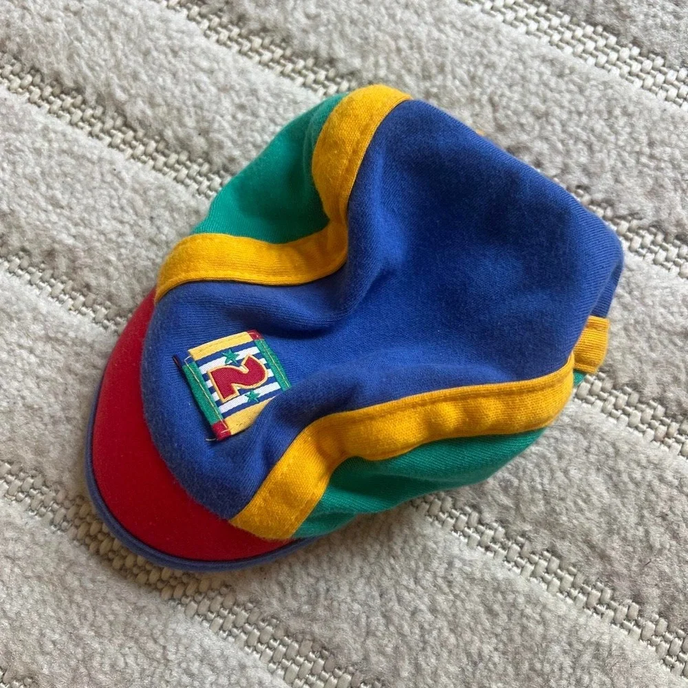 VTG Color Block striped baby hat Convertible Retro Kidcore Summer Vacation